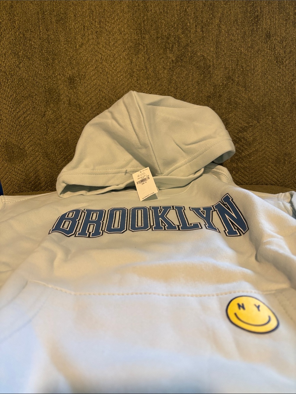 Old Navy Light Blue BROOKLYN Lettering and NY Smile Patch Hoodie